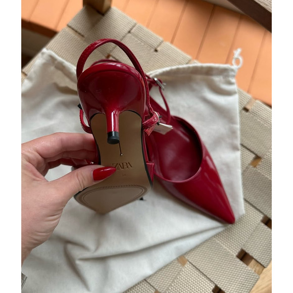 ZARA Red Patent Slingback Heels NWT – Pointed Toe Kitten Heels, Size 7.5 & 8 - Picture 10 of 16